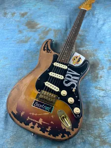 Custom Shop LTD Masterbuilt SRV Stevie Alder corpo assinatura estilo Ray Vaughan Heavy Relic ST Tribute Guitarra Elétrica Alder Body Vintage Sunburst Tremolo Bridge