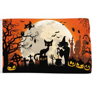 アクセサリーハロウィーンフラッグパーティー用品ヤードサインホーム装飾面白い吊りポスターカボチャ魔女猫のお化け屋敷付きグロメット