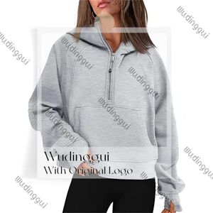 Completi da yoga Lu Felpe con cappuccio fitness da donna Giacca da corsa Donna Sport subacquei donna Felpa con mezza zip Cappotto corto ampio e spesso con foro per il pollice in pile Abbigliamento sportivo 158