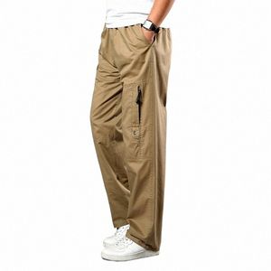 summer Men's Khaki Pants Large Size Straight Fit Big Sizes 5XL Side Pockets Wide Leg Cott Black Cargo Pants Work Trousers Male u5Mf#
