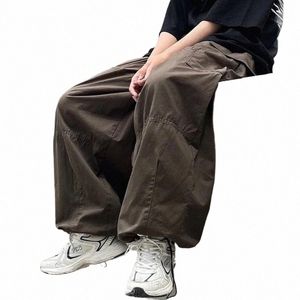 Houzhou vintage workowate spodni ładunkowe mężczyźni Cable szerokie spodnie na nogi męskie retro retro luźne japońskie japońskie streetwear hip hop n2UK#