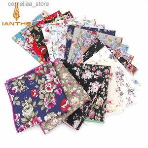 Handkerchiefs Brand new mens cotton handle printed pocket square wedding 25cm * 25cm Hanks mens classic vitality pocket towel Y240326