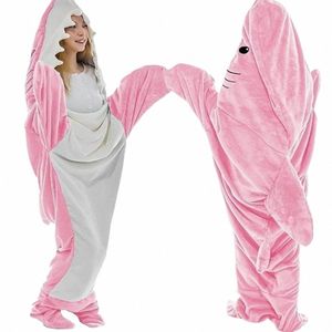 Bonito Carto Shark Pijama Família Flanela Onesie Shark Slee Bags para Adultos Crianças Pijama Macio Escritório Aconchegante Sereia Xaile O9Kz #