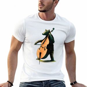 bear Playing the Double Bass T-Shirt summer top oversizeds funny t shirts for men W4rG#
