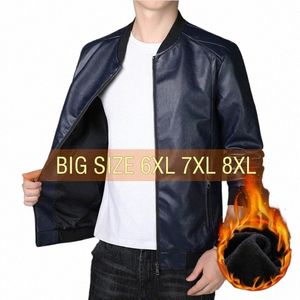 winter Leather Jacket Men Bomber Retro Flannel Motorcycle Jackets Plus Size 6XL 7XL 8XL Coats Warm Fleece Comfort High Quality a0l0#
