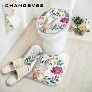 Mats 2pcs/set New Cut Cartoon Rabbit Animal Pattern Bathroom Set Carpet Absorbent NonSlip Pedestal Rug Lid Toilet Cover Bath Mat