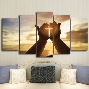 5 Panels Jesus Hands Praying Crosses Canvas Painting Wall Art Christian God Posters and Prints for Living Room Decor Cuadros