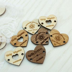 Craft Heart Shaped Wooden Label, Wooden Buttons, Personalized,Custom Wood Name Tag, Gift Tags, Laser Engraved, DIY Wood Craft