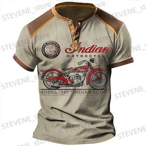 Erkek Tişörtleri Yaz Erkek Henley Gömlek Grafik Motosiklet Henley Giyim Giyim 3D Baskı Açık Günlük Kısa Slve Düğme Moda T240325