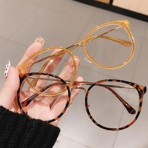 Mode Round Women Glasses Frame Vintage Clear Lens Eyewear Men Optical Leopard Green Eyeglasses Frame Solglasögon3107688