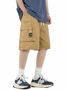 Bulky och stiliga shorts Herrarna Löst passande denim Cargo Design Sense of Japanese Casual Pants P0UW#