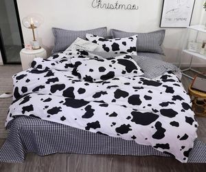 Biancheria da letto Set biancheria da letto Copripiumino curva mucca nera Lenzuolo piatto Federa Copripiumino Completo Queen King Size 34 pezzi Biancheria da letto C10186592783