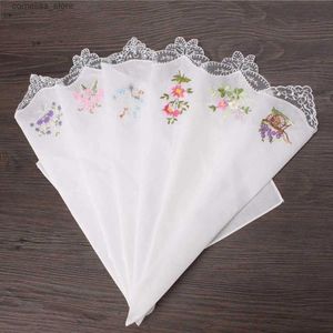 Handkerchiefs Embroidered butterfly lace Hanks 6-piece vintage cotton womens napkins floral matching fabric portable womens handles Y240326