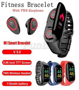 M1 pulseira inteligente tela sensível ao toque rastreador de fitness tws fone de ouvido 2 em 1 monitor de freqüência cardíaca lembrete de fitness fone de ouvido fones de ouvido 8989849