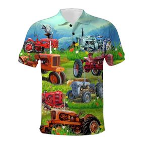 2022 Nova moda masculina dos desenhos animados 3D carro impresso camisa polo de manga curta masculina DZ