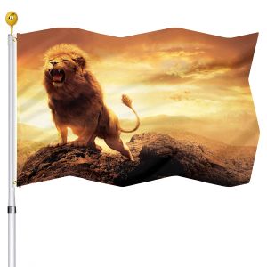 Zubehör Afrikanischer Löwe auf dem Stein Flagge Fleischfresser Raubtier Doppelt genähte Flaggen Outdoor Indoor Dekor Banner mit Messingösen