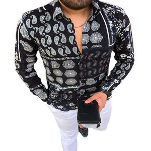 Plus Sizes 3XL Mens Casual vintage Shirts long Sleeve fall autumn Shirt Skinny Fit Pattern Paisley Print Man Clothes Cardigan Blouse