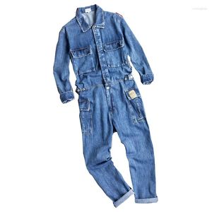 Dżinsowe dżinsowe kombinezony kombinezony dla mężczyzn spodnie mody Hip Hip Hip Hip Multi Pocket Vintage Black Blue Streetwear Romper