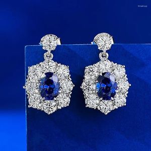 Серьги-гвоздики SpringLady, стерлинговое серебро 925 пробы, 6 8 мм, овальный сапфир, высокоуглеродистый алмаз, драгоценный камень, сверкающие капли для женщин, ювелирные изделия-гвоздики