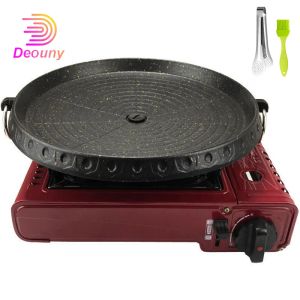 Grills Deouny 3 Kształt 32cm Korean Maufan Stone Grill Pan Nonstick Portable House House Grille BBQ TALE Mniej aluminium taca gorąca nowa