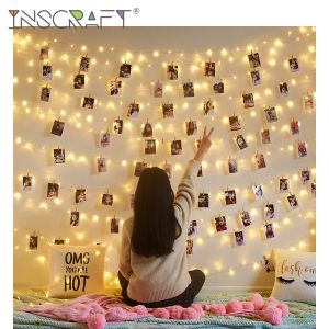 Frame 10m 100Leds Fairy String Lights with 60 Clips for Hanging Pictures Wall Photo Display Frames Lights for Bedroom Wedding Decor