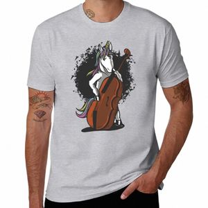 unicorn plays double bass music T-shirt cute tops Aesthetic clothing men t shirt A4Gi#