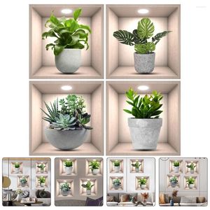 Wallpapers 4 Pcs Home Decor Wall Sticker Family Flower Pot Decorative Decorate Western Plant Stickers Decal Flowers Man