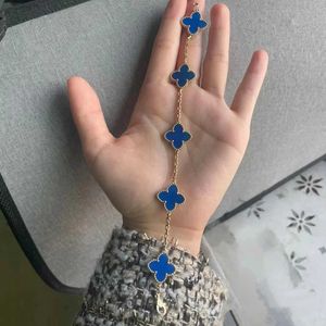 Brand charm High version Van Four-leaf clover bracelet womens blue agate 18k rose gold bone chain South Korea