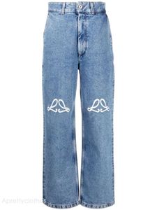 Loewe Designer Jeans Womens Pourner Legh Open Fork Tight Capris Denim Pounsers Slimming Jean Loweve Pants Brand Women Clothing Embroidery Printing 689
