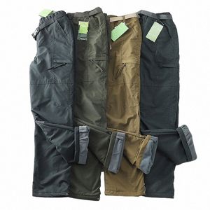 Männer Winter Dicke Fleece Casual Hosen Cott Militärische Taktische Baggy Cargo Hose Doppelschicht Veet Warme Thermohose M3vP #