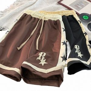 American High Street Hip-hop Casual Shorts Masculino 2023 Verão Splicing Star Impresso Solto Reto Basquete Esportes Calças Curtas J6NM #