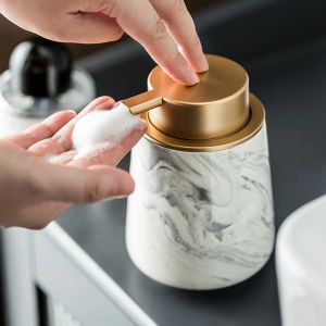 Dağıtıcı 380ml Mousse Köpük Sabunu Dispenser Seramik Saç Kremi El Yıkama Şampuan Şişeler Banyo Altın Boş Doldurma Alt Bozuk