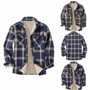 Homens Casual Fi Plaid Impressão Solta Lapela Lg Manga Camisa Tops Blusa Quente Grosso Camisas Xadrez Casual Lg Manga H5vR #