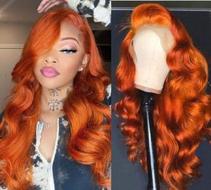 Ingefära orange peruk människohår spetsar främre peruker mänskligt hår för kvinnor 13x4 kroppsvåg spetsar front peruker mänskligt hår