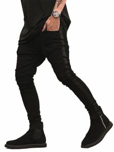 Novo design vintage homens fi slim fit calças jeans preto listra lateral calças jeans homens hip hop streetwear jeans tamanho 32 34 79Rn #