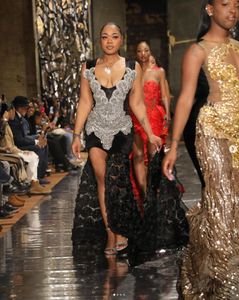 Silver Diamond Black Rose Spódnica wieczorna Gala Gala Formalne sukienki dla kobiet 2024 Luksusowe kryształowe diamentowe slit