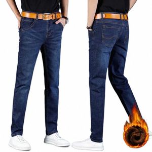 Zimowe ciepłe flanelowe dżinsowe dżinsy męskie słynne marka polarowe spodnie proste spacery termiczne nowe 2024 n6qg#