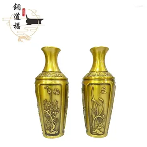 Vasos Latão Vaso de Ameixa de Bambu China Estilo Chinês Vivendo Moderna Decoração de Casa Beleza de Rima Antiga 18cm 7cm Decoração de mesa