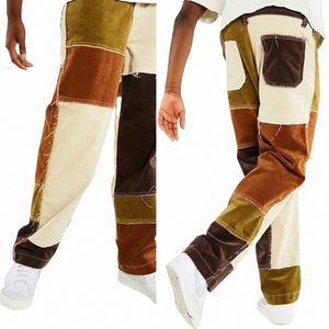 Uomini W Patch Design Jeans Hip Hop Harajuku Punk Style Splicing Pantaloni dritti Denim Jeans Loose Street Cott Nappa Pantaloni x0Mx #
