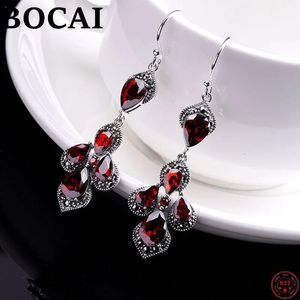 Bocai 925 여성 패션 보석 물 방울을위한 스털링 실버 이어 드롭 Garnet Argentum Tassel Earrings 240311