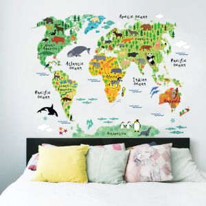 Adesivos coloridos mapa do mundo adesivo de parede decoração para casa decalque da parede arte do vinil crianças quarto escritório papéis de parede