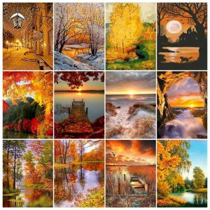 ナンバーフォトカストム秋の風景塗装数字の風景diy 40x50cmキャンバスの数字による油絵