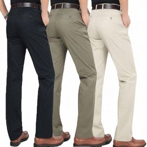 Männer Casual Hosen Hohe Taille Hose Stretch Hohe Qualität Gerade Hosen Dünne Cott Busin Gerade-Bein Hosen J4Ba #