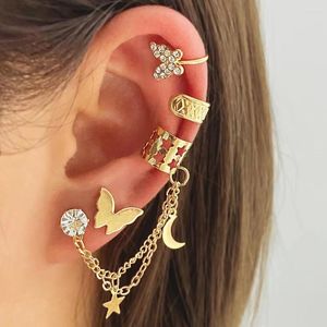 Sırtlar Küpe 4pcs kulak klip seti altın renkli kelebek saplama uzun püskül kadınlar için basit c manşet modaya uygun moon yıldız takı