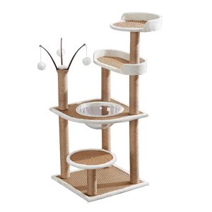 Scratchers 122cm 48.03" Luxury Modern Cat Tree Large Space Capsule Tower Climbing Pets Supplies Scratching House Posts Wooden Cat Condo