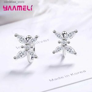 Ear Cuff Great Promotion Pure Silver 925 Cuff Clip Earrings Sweet Transparent CZ Diamond Crystal Bow Earrings BlinksJewelry Y240326