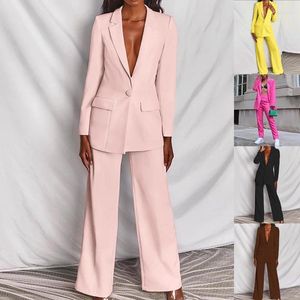 Kvinnors träningsdräkter Två stycke kläder Kvinnor Kläder kostym 2024 Autumn Fashion Elegant Long Sleeve Blazer Coats Work Straight Ben Pants Set