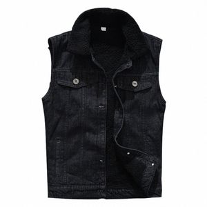 Inverno masculino velo quente denim colete preto jean colete sleevel magro ajuste tanque top y5lQ #