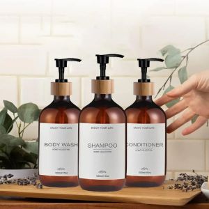 Spender Pump Amber Shampoo Conditioner Flaschen Badezimmer Spender 3 Seifenpackung und mit Dusche nachfüllbar Bambus