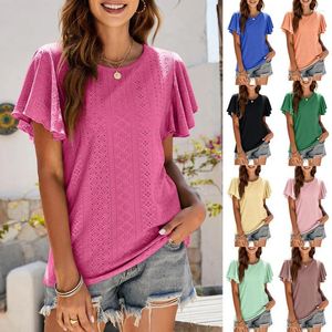 여자 T 셔츠 여름 느슨한 티셔츠가 벨트 잎 소매의 옷을 가진 벨트 허리 캐주얼 탑 매일 파티 간단한 착용